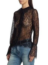 Cecily Scalloped Lace Button-Front Shirt