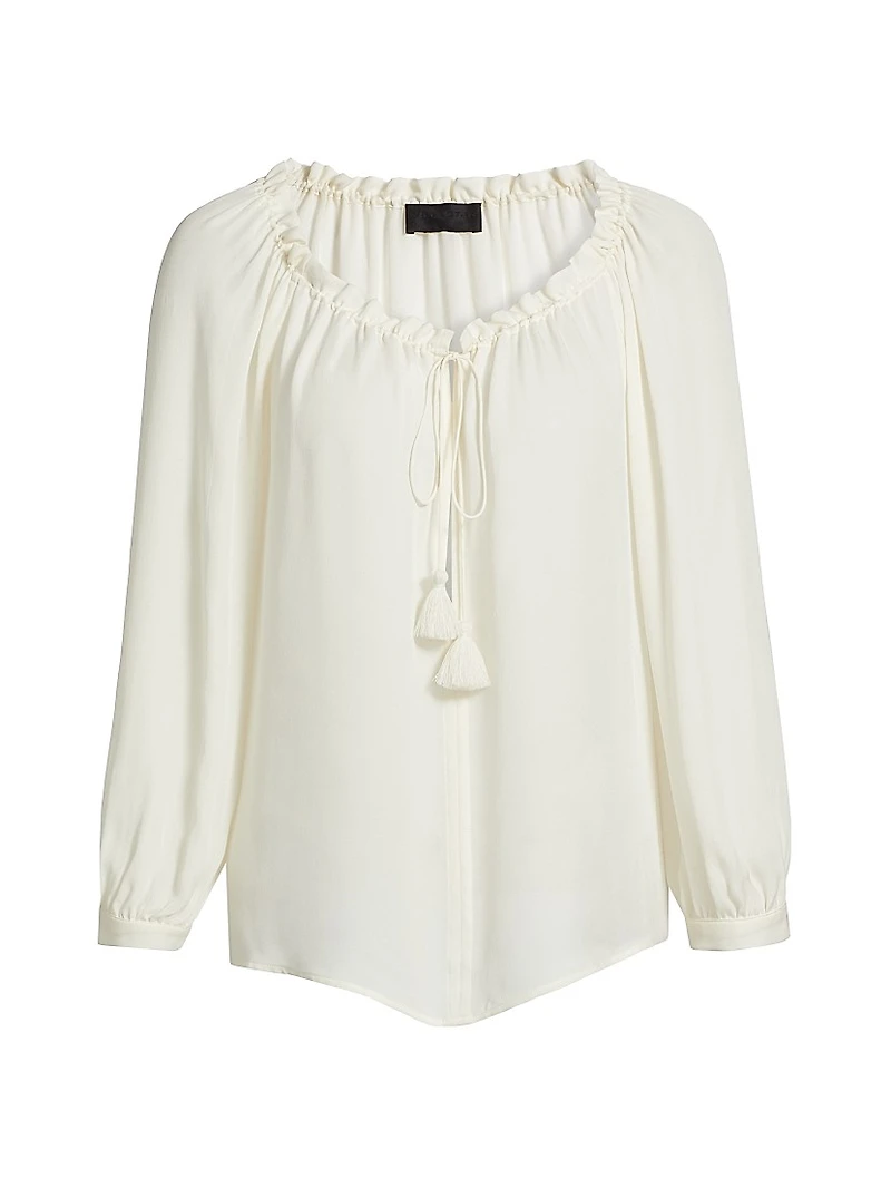 Carley S. Silk Tie-Front Keyhole Blouse