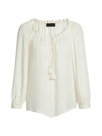 Carley S. Silk Tie-Front Keyhole Blouse