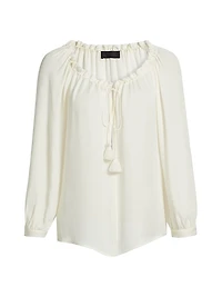 Carley S. Silk Tie-Front Keyhole Blouse