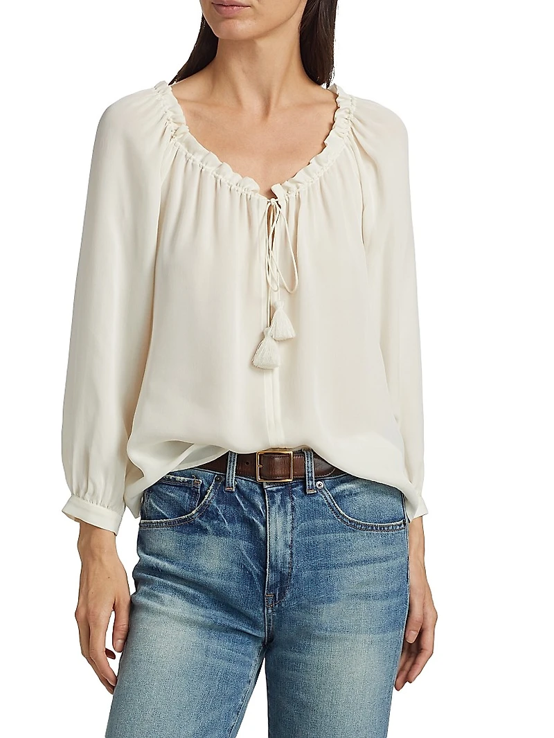 Carley S. Silk Tie-Front Keyhole Blouse