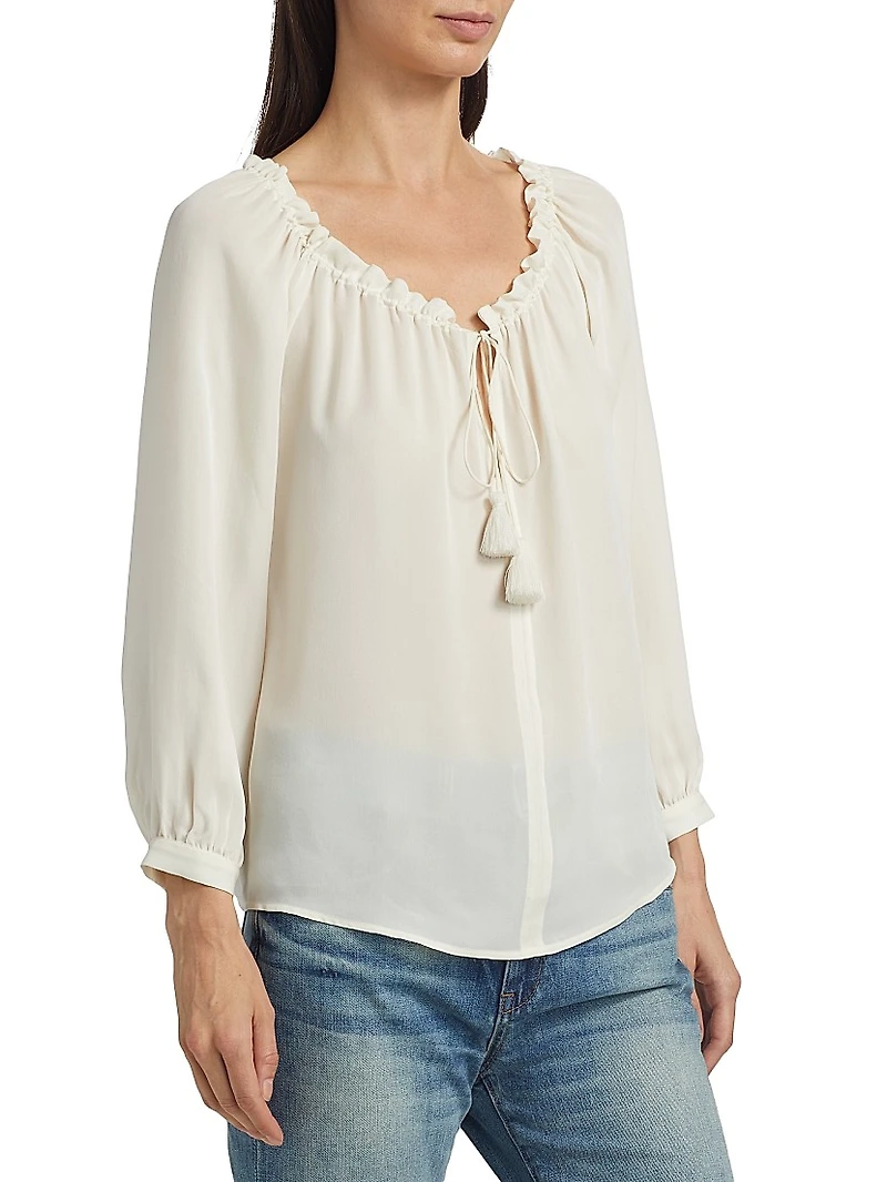 Carley S. Silk Tie-Front Keyhole Blouse
