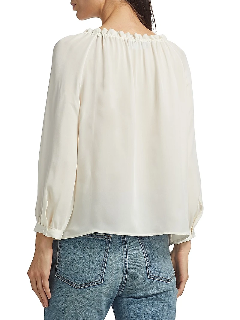 Carley S. Silk Tie-Front Keyhole Blouse