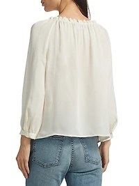 Carley S. Silk Tie-Front Keyhole Blouse