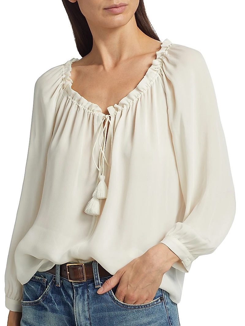 Carley S. Silk Tie-Front Keyhole Blouse