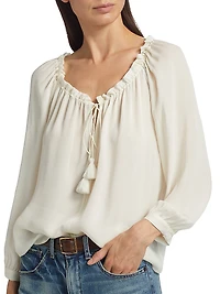 Carley S. Silk Tie-Front Keyhole Blouse
