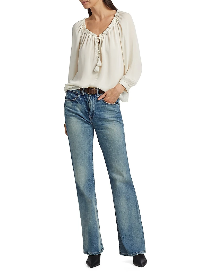 Carley S. Silk Tie-Front Keyhole Blouse