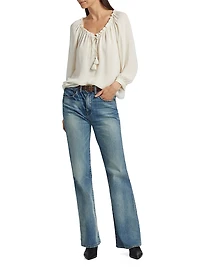 Carley S. Silk Tie-Front Keyhole Blouse
