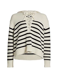 Noemi Stripe Cashmere Hooded Lace-Up Sweater