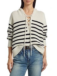 Noemi Stripe Cashmere Hooded Lace-Up Sweater