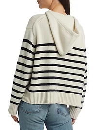 Noemi Stripe Cashmere Hooded Lace-Up Sweater