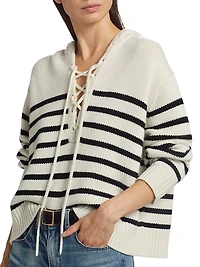 Noemi Stripe Cashmere Hooded Lace-Up Sweater