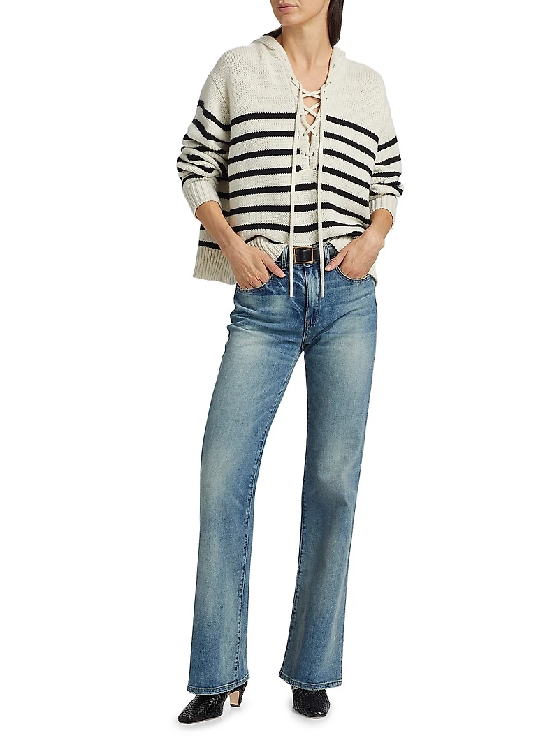 Noemi Stripe Cashmere Hooded Lace-Up Sweater