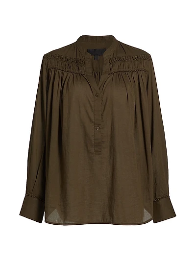 Clarys Gathered Cotton Split Neck Top