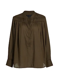 Clarys Gathered Cotton Split Neck Top