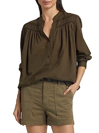 Clarys Gathered Cotton Split Neck Top