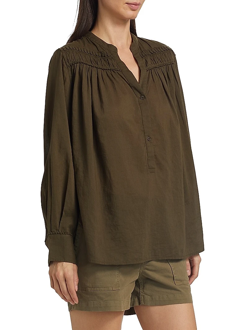 Clarys Gathered Cotton Split Neck Top