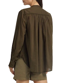 Clarys Gathered Cotton Split Neck Top