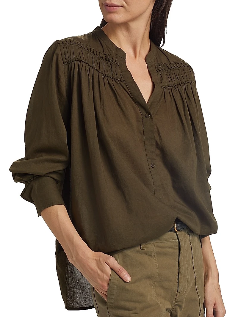 Clarys Gathered Cotton Split Neck Top