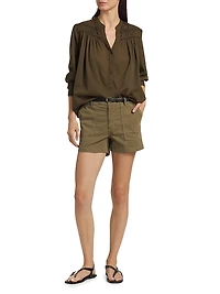 Clarys Gathered Cotton Split Neck Top