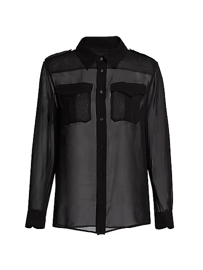 Betty C. Sheer Silk Button-Front Shirt