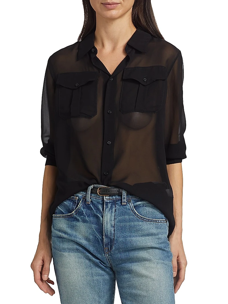 Betty C. Sheer Silk Button-Front Shirt