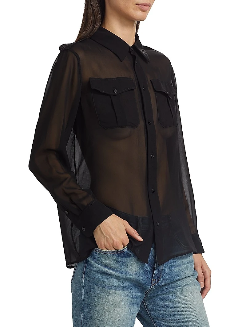 Betty C. Sheer Silk Button-Front Shirt