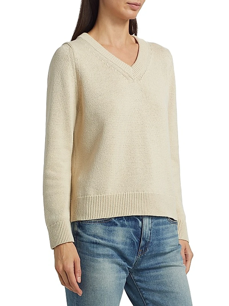 Priya Cotton-Blend V-Neck Sweater