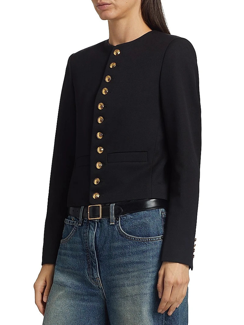 Patti Wool Button-Front Crop Jacket