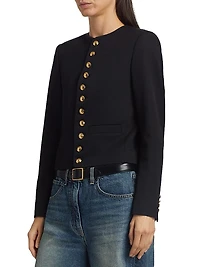 Patti Wool Button-Front Crop Jacket