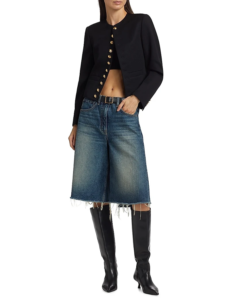 Patti Wool Button-Front Crop Jacket