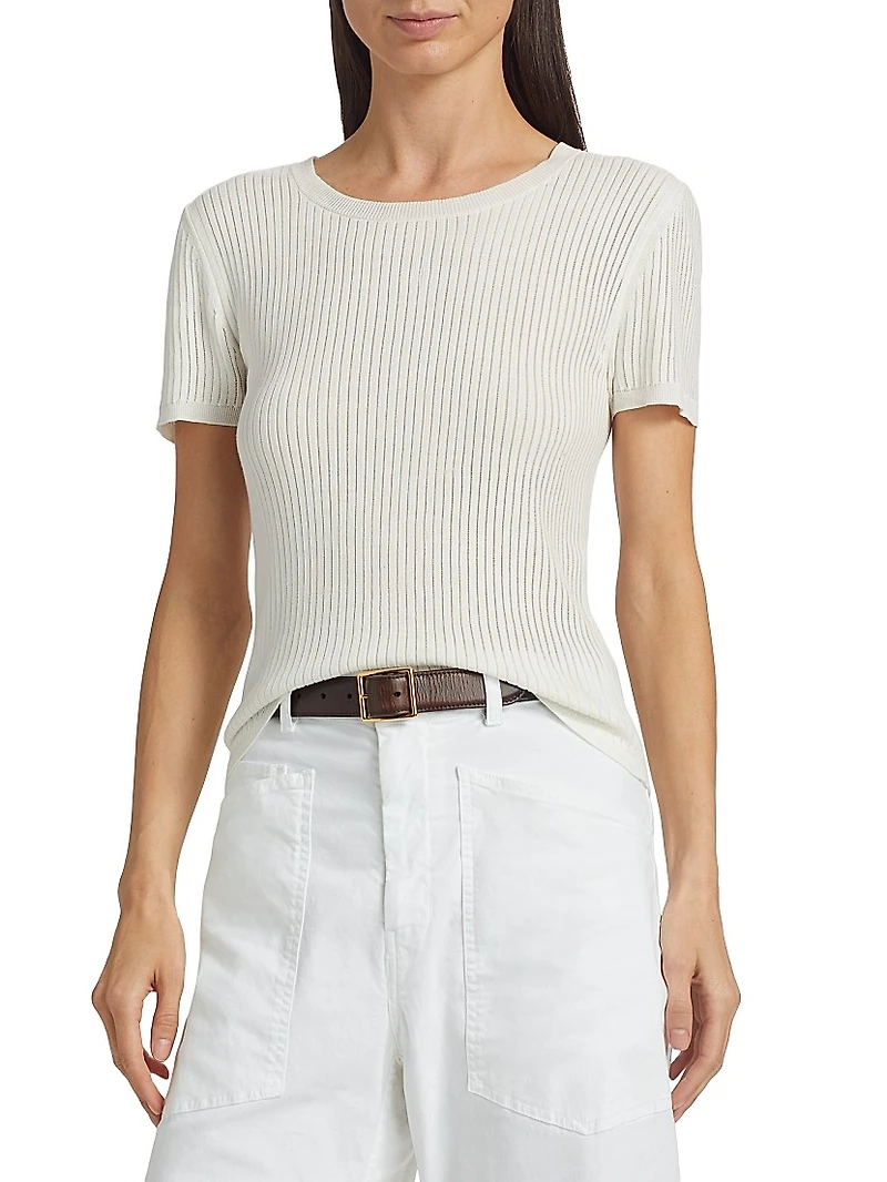 Zandra Crewneck Cotton Short-Sleeve Sweater