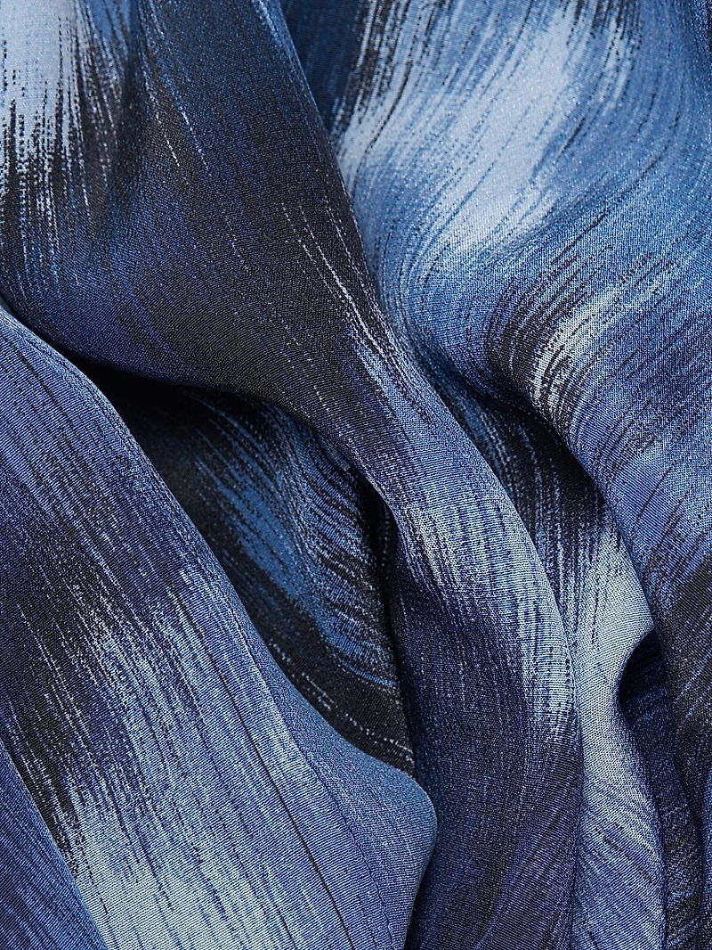 Abstract Floral Silk Sarong Tie Midi-Shirtdress