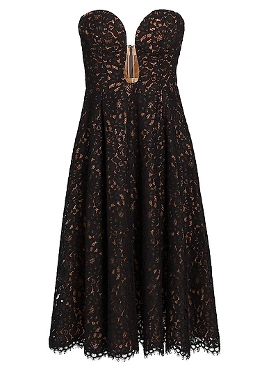 Floral Lace Plunge Bustier Cocktail Dress