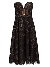 Floral Lace Plunge Bustier Cocktail Dress