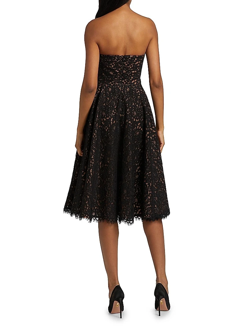 Floral Lace Plunge Bustier Cocktail Dress