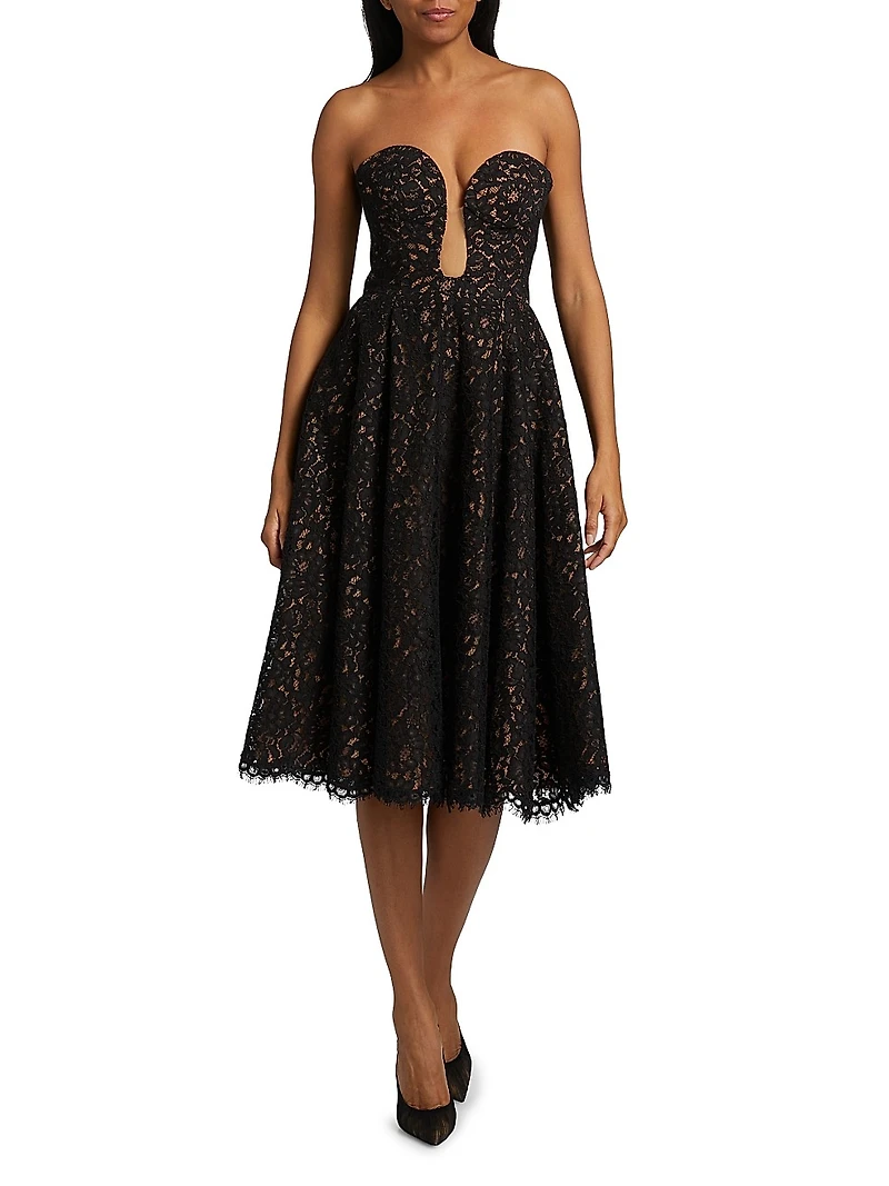 Floral Lace Plunge Bustier Cocktail Dress