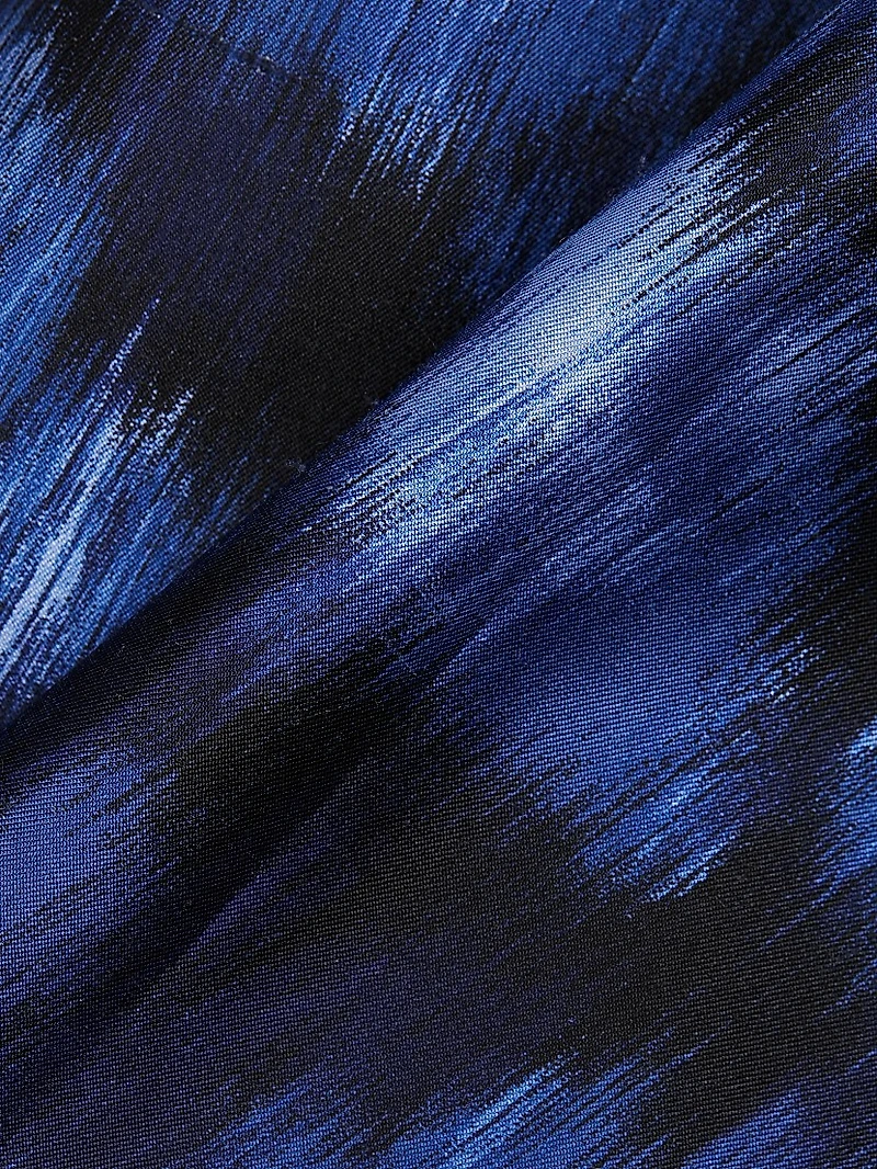 Abstract Floral Silk-Wool Drop-Waist Midi-Skirt