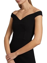 Stretch Bouclé Crepe Off-Shoulder Midi-Dress