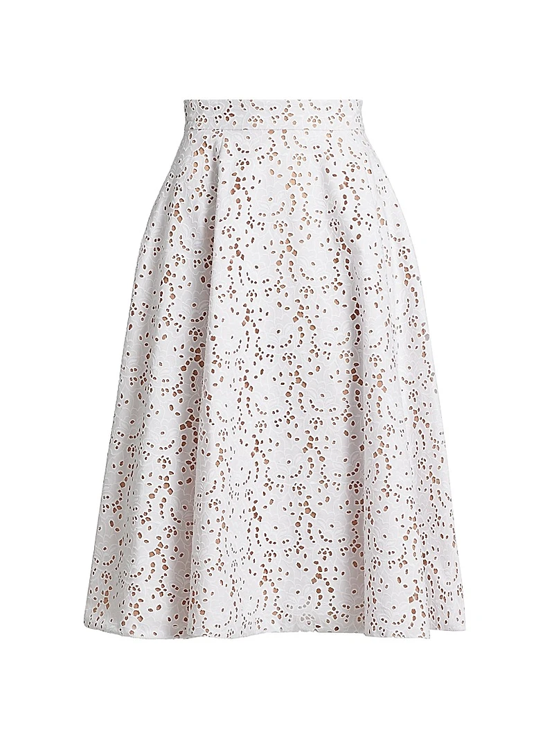 Broderie Anglaise Flared Midi-Skirt