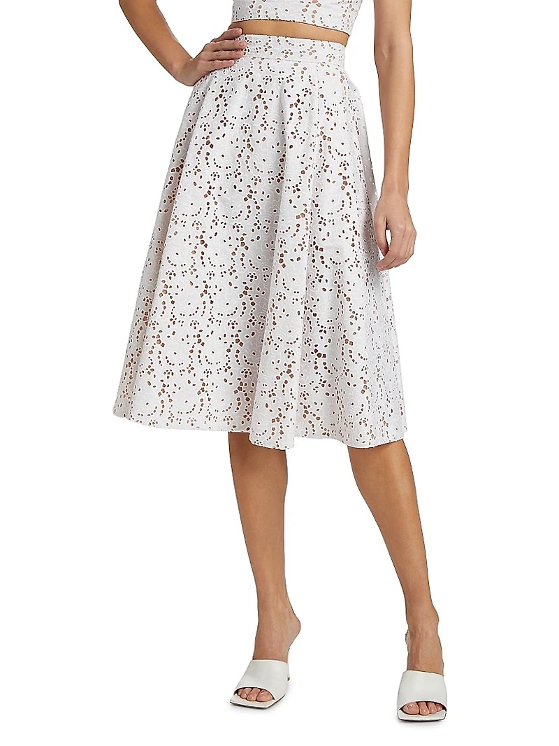 Broderie Anglaise Flared Midi-Skirt