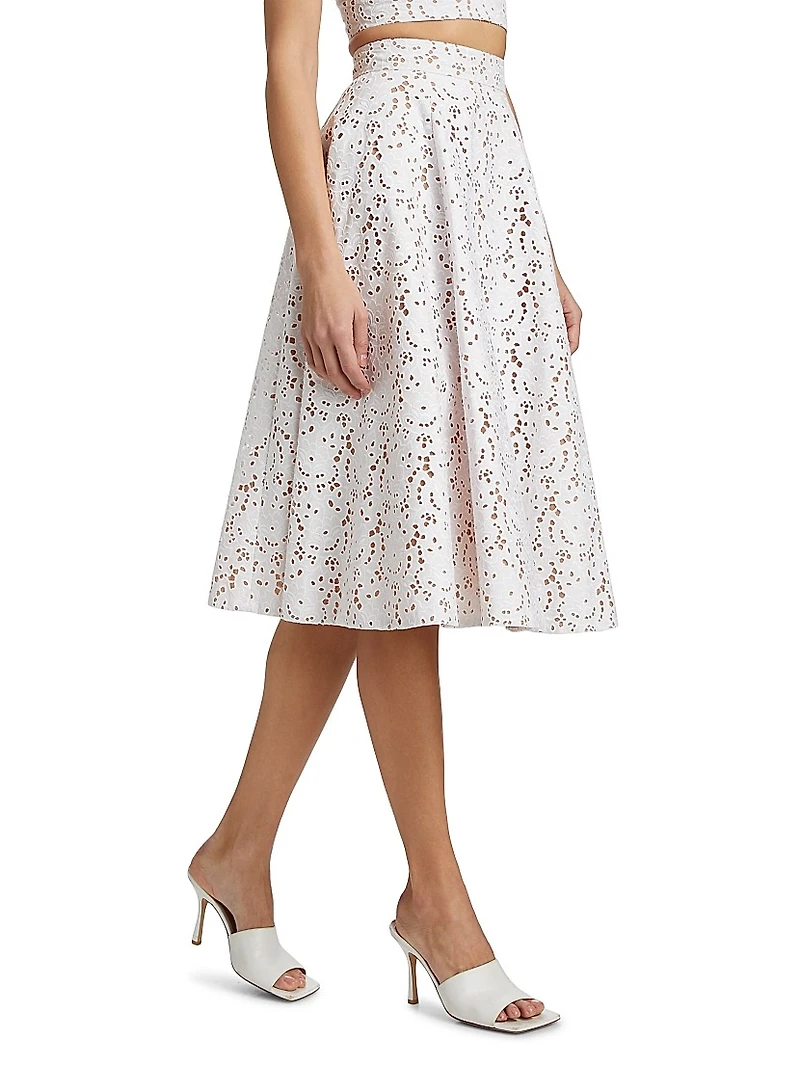 Broderie Anglaise Flared Midi-Skirt