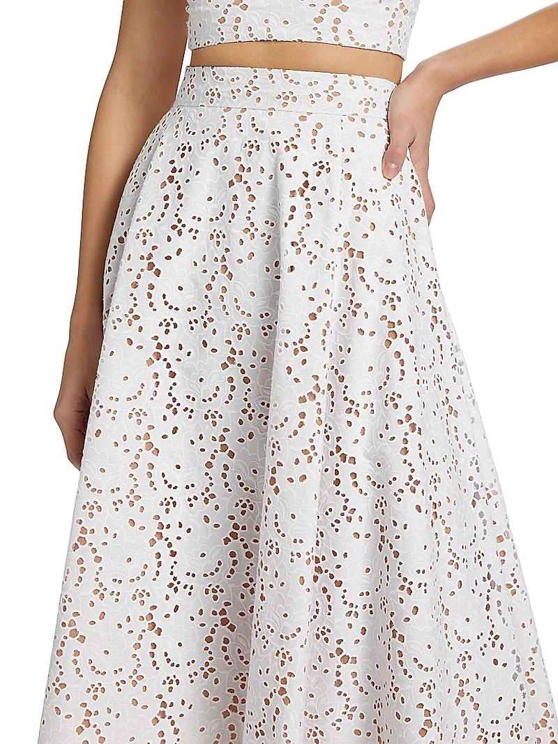 Broderie Anglaise Flared Midi-Skirt