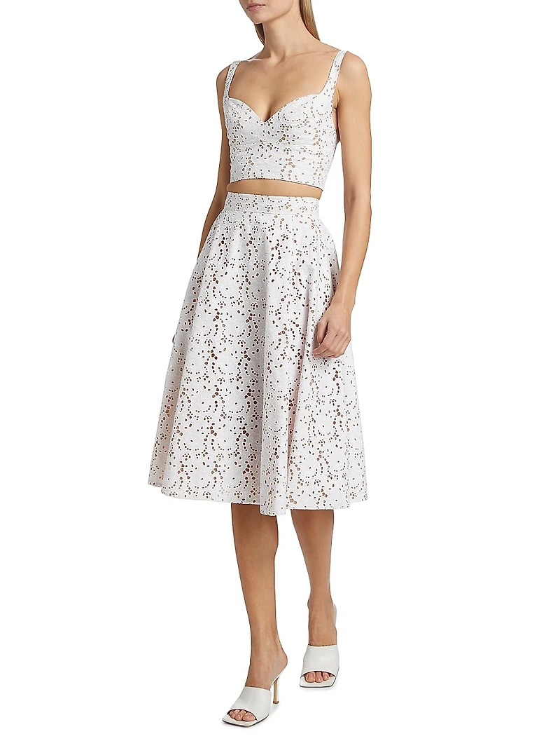 Broderie Anglaise Flared Midi-Skirt