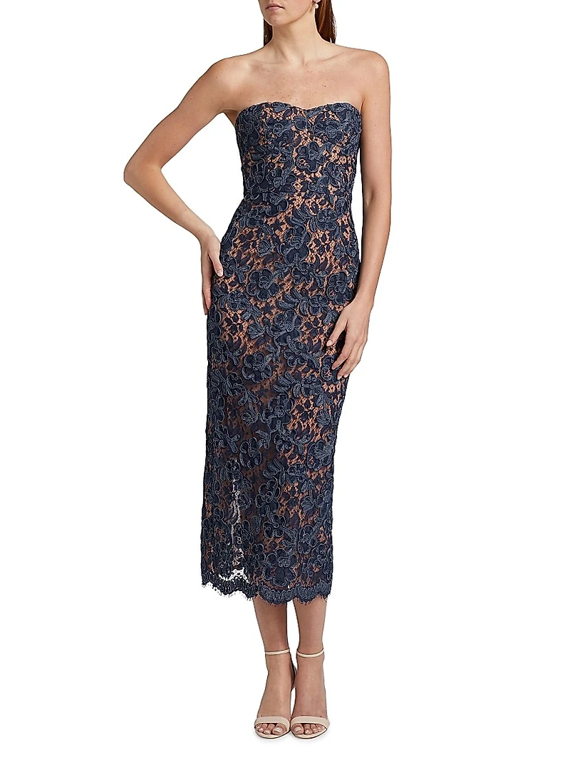 Strapless Lace Sheath Cocktail Dress