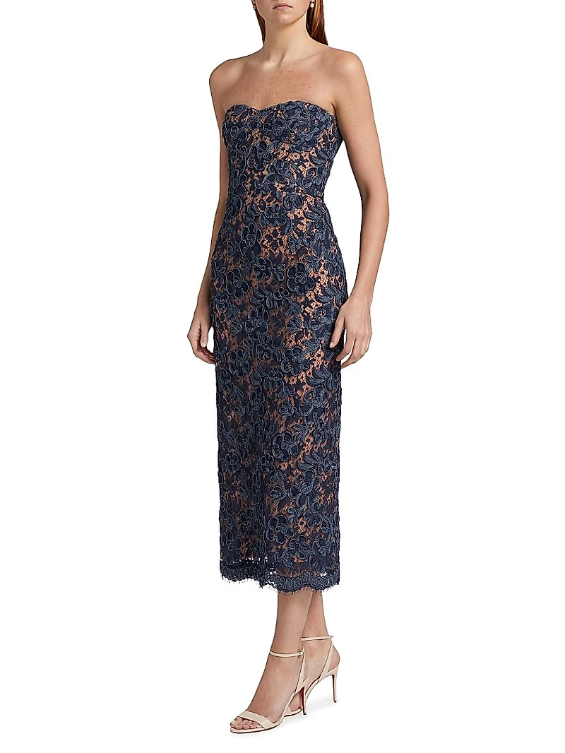 Strapless Lace Sheath Cocktail Dress