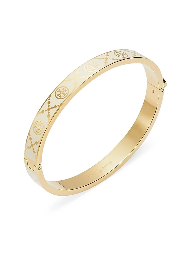T Monogram Goldtone & Enamel Hinged Bangle