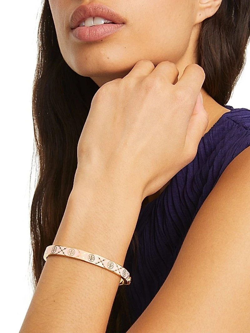 T Monogram Goldtone & Enamel Hinged Bangle