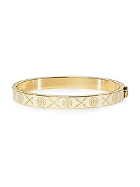T Monogram Goldtone & Enamel Hinged Bangle