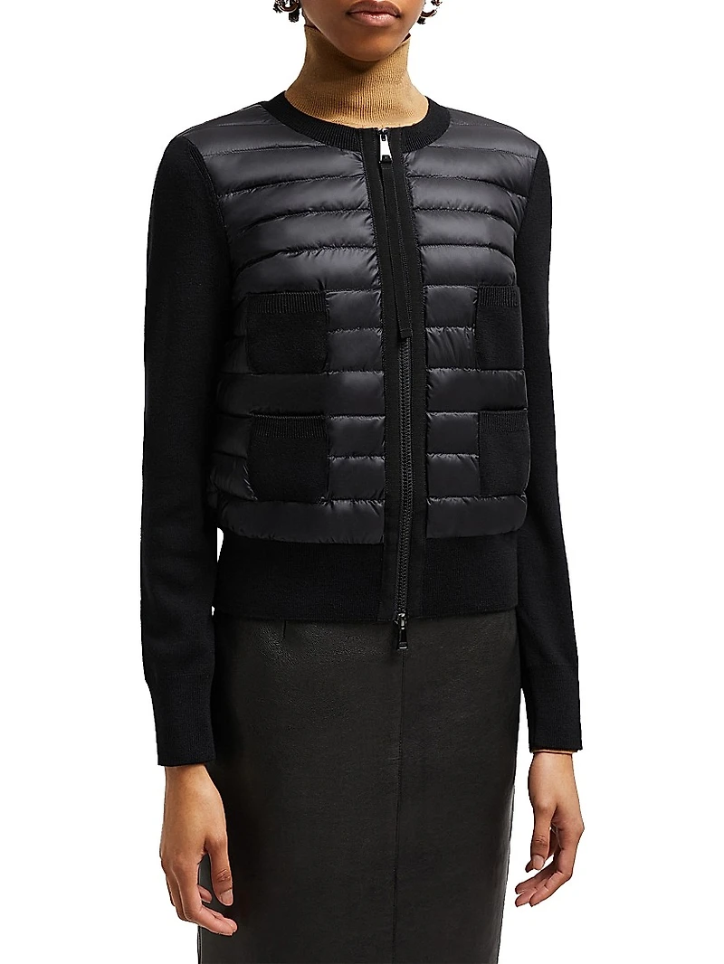 Padded Down Knit Zip Up Cardigan
